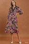 Umgee Abstract Print Embroidered Belted Midi Dress