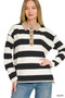 Zenana Striped Contrast Collar Polo Tee