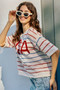 SO ME Usa Stripe Knit Short Sleeves Sweater Top