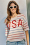 SO ME Usa Stripe Knit Short Sleeves Sweater Top