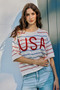 SO ME Usa Stripe Knit Short Sleeves Sweater Top