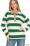 Zenana Striped Contrast Collar Polo Top