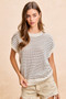 BiBi Pointelle Stripes Sleeveless Drop Shoulder Lightweight Sweater Top