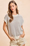 BiBi Pointelle Stripes Sleeveless Drop Shoulder Lightweight Sweater Top