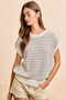 BiBi Pointelle Stripes Sleeveless Drop Shoulder Lightweight Sweater Top