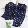 Women Thin Turndown Collar Printed Long Sleeve Pajama Two-Piece