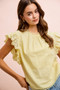 BiBi Cotton Solid Ruffle Sleeve Lace Detail Blouse Top
