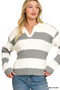 Zenana Striped Collared Sweater