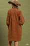 Umgee Corduroy V-Neck Puff Sleeve Shift Dress with Pockets