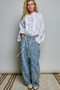 POL Woven Lace Trim Pintuck Button-Down Shirt