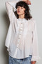 POL Woven Lace Trim Pintuck Button-Down Shirt