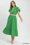 Umgee Contrast Trim Midi Dress with Tiered Ruffle Hem