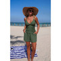 Two Piece Solid Ruched V Neck Pockets Bikini 