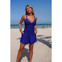 Two Piece Solid Ruched V Neck Pockets Bikini 