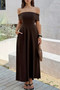 Off Shoulder Solid Backless Full Elegant Dress 