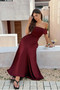 Off Shoulder Solid Backless Full Elegant Dress 