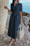 Solid Pocket Turn Down Collar A Line Dress 