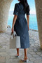 Solid Pocket Turn Down Collar A Line Dress 