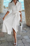Solid Pocket Turn Down Collar A Line Dress 