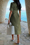 Solid Pocket Turn Down Collar A Line Dress 