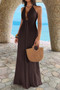 Halter Solid Hide Zipper A Line Maxi Dress
