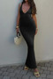 Solid V Neck Halter Cross Back Maxi Dress 