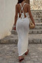 Solid V Neck Halter Cross Back Maxi Dress 