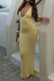 Solid V Neck Halter Cross Back Maxi Dress 