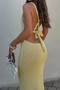 Solid V Neck Halter Cross Back Maxi Dress 