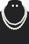 Faux Pearl Double Layered Necklace W/Earring