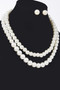 Faux Pearl Double Layered Necklace W/Earring