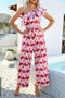Allover Print One Shoulder Ruffle Belt Jumpsuit 