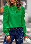 Women  Casual Puffed Sleeves Solid Color Shirt