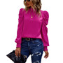 Women  Casual Puffed Sleeves Solid Color Shirt