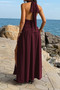 Halter Deep V Neck High Slit Ruched Maxi Dress