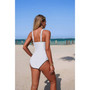 One Piece V Neck Serrated Trim Stretch Swimsuit 