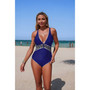 One Piece V Neck Serrated Trim Stretch Swimsuit 