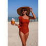 Solid Asymmetric Shoulder Ruffle Swimsuit