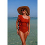 Solid Asymmetric Shoulder Ruffle Swimsuit
