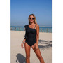 Solid Asymmetric Shoulder Ruffle Swimsuit