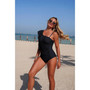 Solid Asymmetric Shoulder Ruffle Swimsuit