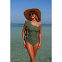 Solid Asymmetric Shoulder Ruffle Swimsuit