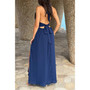 Halter V Neck Solid High Slit Bow Tie Maxi Dress