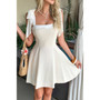 Square Neck Hide Zipper Tie Shoulder Dress 