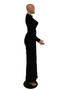 Women Sexy Shoulder Pad Sequin Long Sleeve Slit Dress