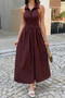 Collared Belt Sleeveless A Line Midi Dress 