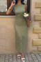 Solid Refined Cocktail Party Lace Midi Ruched Waist Dress 
