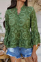 Solid Half Button Flounce Sleeve Peplum Blouse 