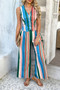 Two Pieces Stripe V Neck Button Wide Leg Sets 