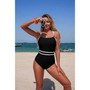 One Piece Colorblock Cross Back Swimsuit 